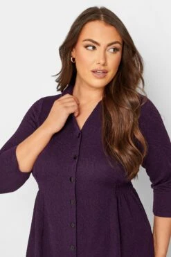 YOURS Curve Purple Textured Collared Dress -Plus Size Apparel Shop cfcbabda 419d 41 174167 D