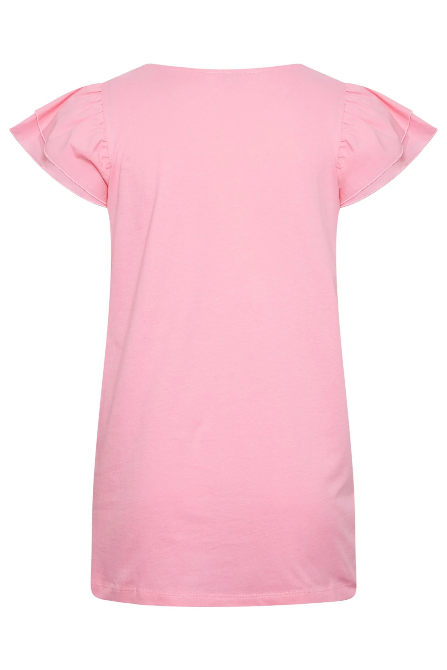 YOURS Curve Pink Frill Sleeve T-Shirt 8 YOURS Curve Pink Frill Sleeve T-Shirt - Image 6