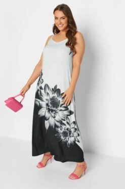 YOURS Curve White Floral Print Colour Block Maxi Dress