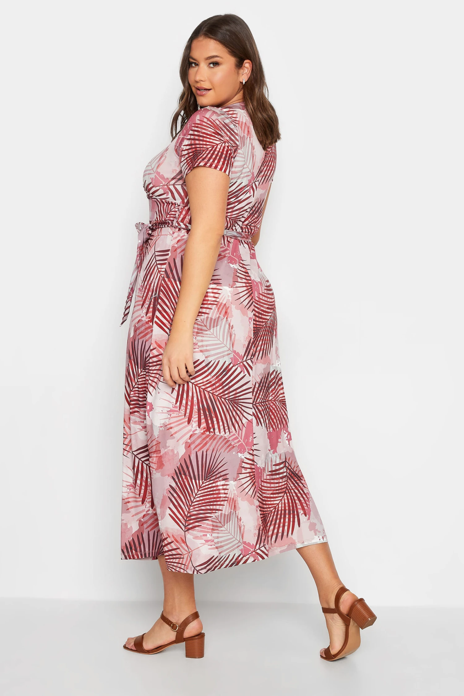 YOURS Curve Pink Leaf Print Wrap Maxi Dress 4 YOURS Curve Pink Leaf Print Wrap Maxi Dress - Image 2