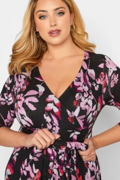 YOURS Curve Black Leaf Print Wrap Front Dress -Plus Size Apparel Shop d1d63734 c226 4f 301524 D