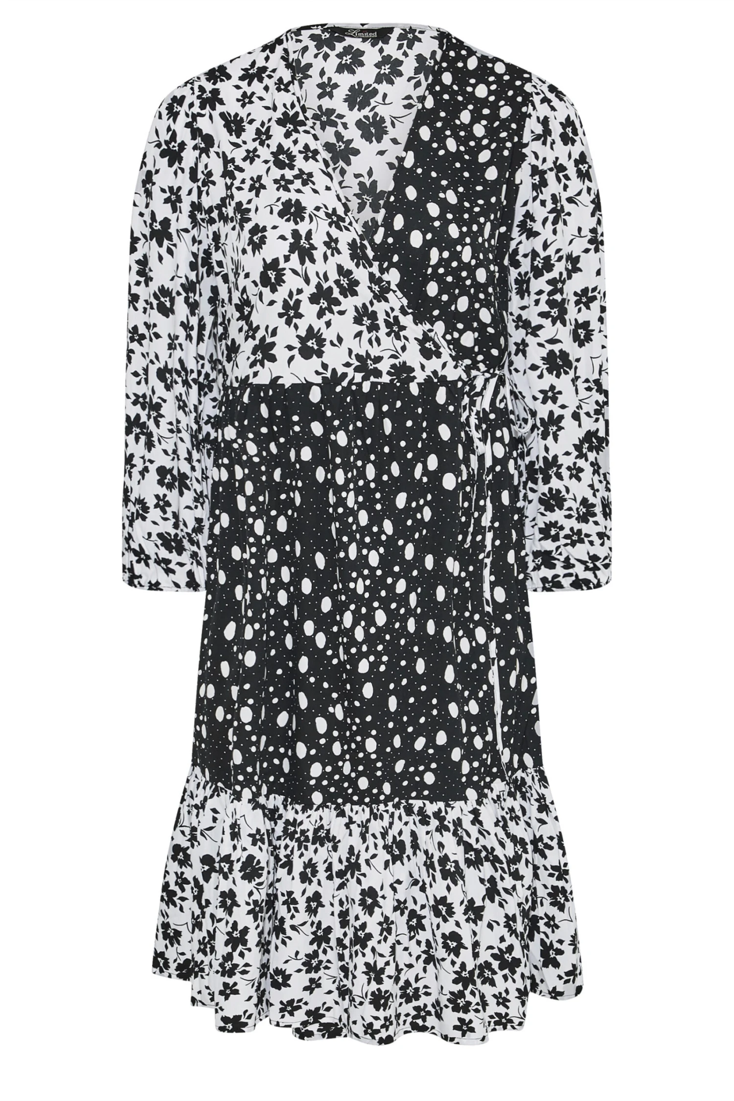 LIMITED COLLECTION Curve Black & White Floral Wrap Dress 7 LIMITED COLLECTION Curve Black & White Floral Wrap Dress - Image 5