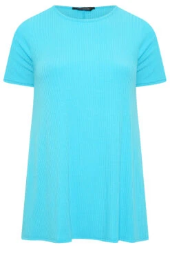 YOURS Curve Aqua Blue Ribbed T-Shirt 11 YOURS Curve Aqua Blue Ribbed T-Shirt -Plus Size Apparel Shop d2b23541 030d 49 320700 X