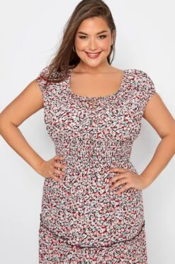 Curve White & Orange Ditsy Print Bardot Maxi Dress -Plus Size Apparel Shop d37c35f6 93ac 40 137134 D