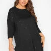 Curve Black Stud Detail Side Split T-Shirt -Plus Size Apparel Shop d3eac8ef 3b41 46 300218 A