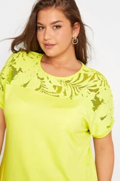 YOURS Curve Bright Green Floral Mesh Panel T-Shirt -Plus Size Apparel Shop d67770b8 81a0 44 300516 D