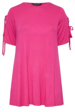 LIMITED COLLECTION Curve Pink Tie Sleeve Top -Plus Size Apparel Shop d67e028b cd01 49 215596 X