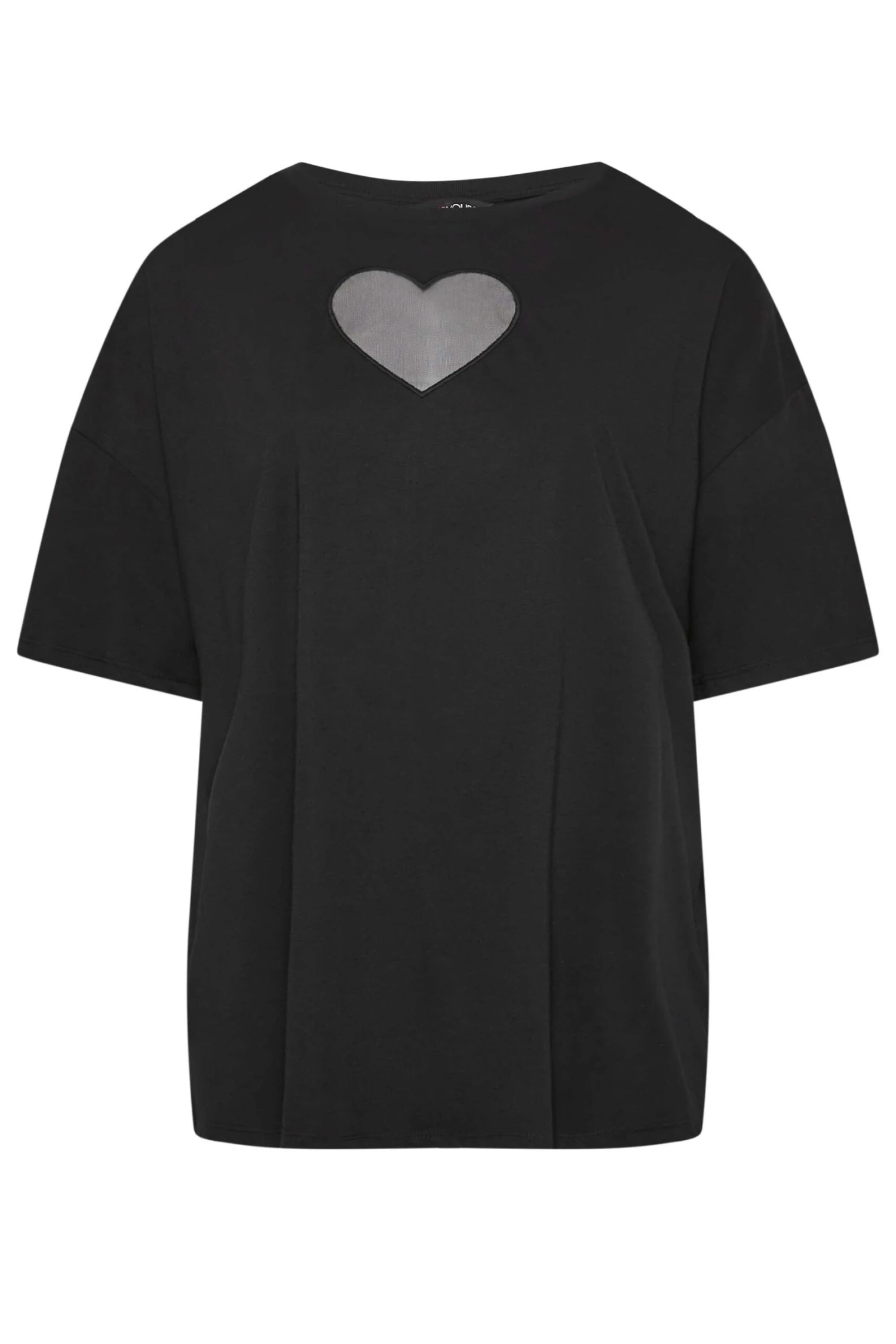 YOURS Curve Black Heart Cut Out T-Shirt 7 YOURS Curve Black Heart Cut Out T-Shirt - Image 5
