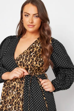 LIMITED COLLECTION Curve Black Contrast Leopard Polka Dot Print Wrap Dress -Plus Size Apparel Shop d7cc94b3 2413 48 214899 D