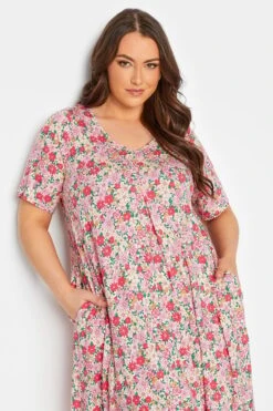 YOURS Curve Pink Floral Pleat Front Maxi Dress -Plus Size Apparel Shop d8536dc3 08fc 42 137278 D