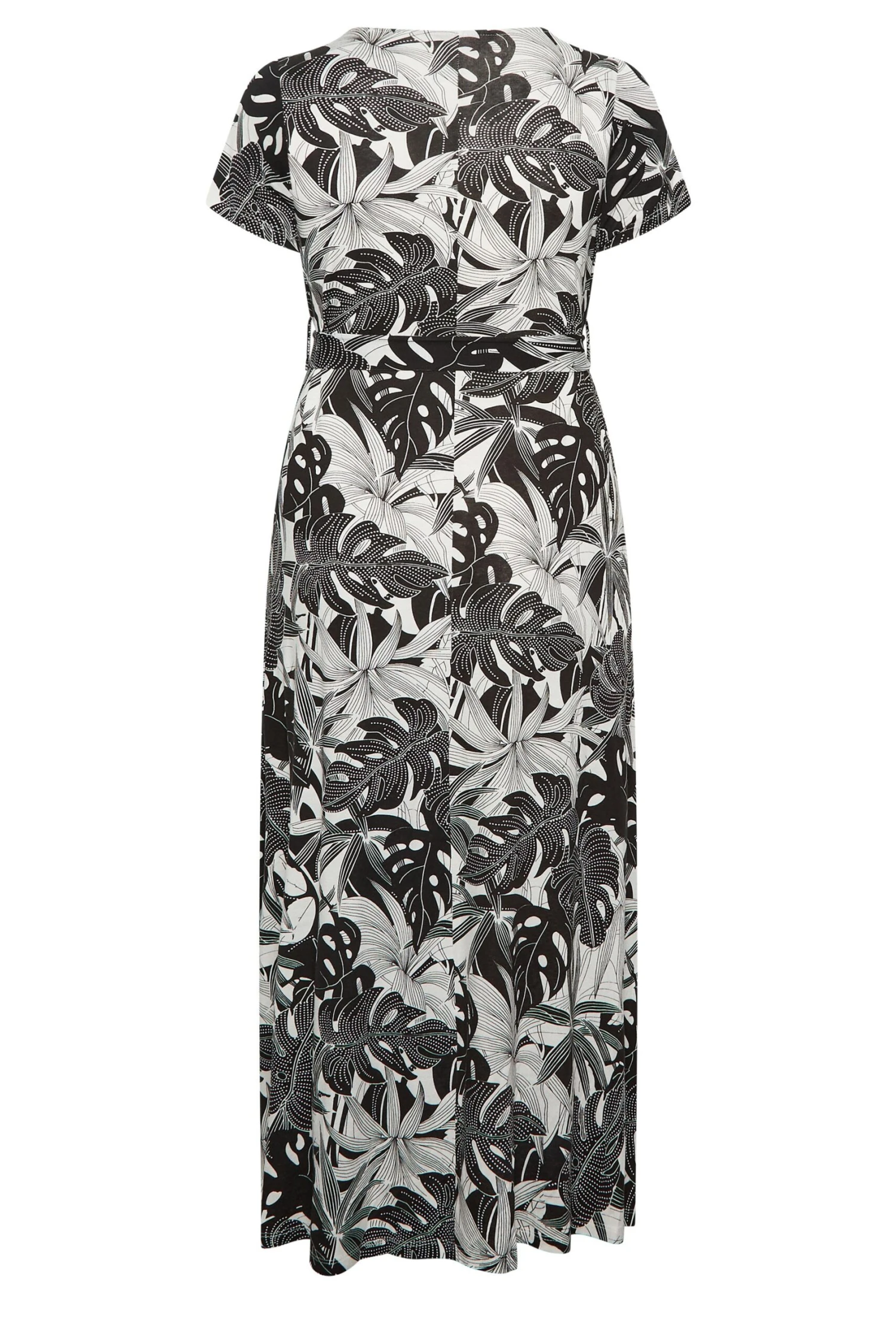 YOURS Curve Black & White Floral Leaf Print Front Tie Maxi Dress 8 YOURS Curve Black & White Floral Leaf Print Front Tie Maxi Dress - Image 6
