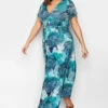 YOURS Curve Blue Leaf Print Wrap Maxi Dress -Plus Size Apparel Shop d9b3cb45 b300 46 301991 B