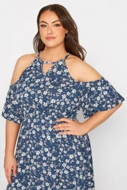 YOURS Curve Blue Floral Cold Shoulder Dress 10 YOURS Curve Blue Floral Cold Shoulder Dress -Plus Size Apparel Shop da063884 56ba 40 300798 D