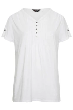 YOURS Curve White Henley T-Shirt -Plus Size Apparel Shop da15379f c484 41 320689 X