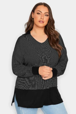 YOURS Curve Black Stripe Polo Scoop Neck Top -Plus Size Apparel Shop dab7c5de 83c0 45 301618 B