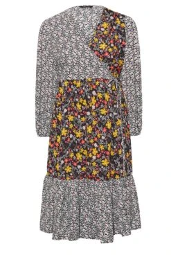 LIMITED COLLECTION Curve Black Contrast Dalmatian Floral Wrap Dress -Plus Size Apparel Shop dad18378 755a 43 214898 X