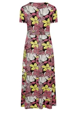 YOURS Curve Black & Pink Leaf Print Maxi Dress -Plus Size Apparel Shop db573629 18bb 44 302064 Y