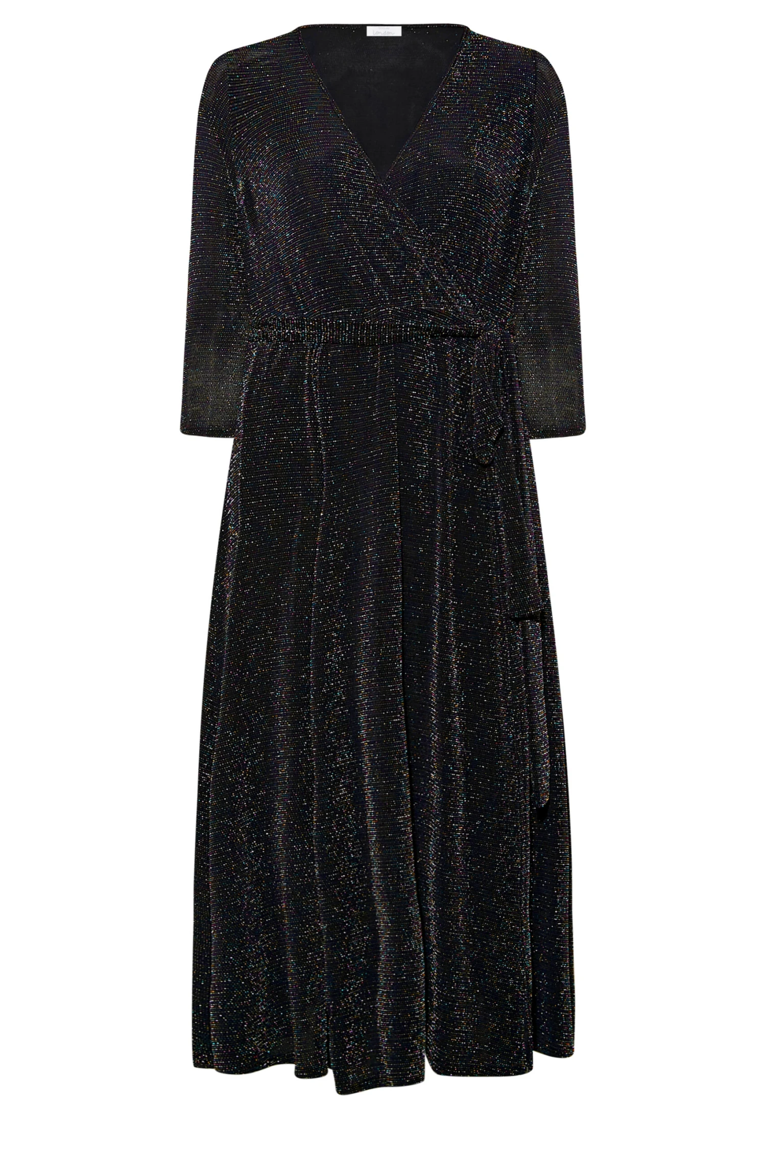 YOURS LONDON Curve Black & Rainbow Glitter Wrap Dress 7 YOURS LONDON Curve Black & Rainbow Glitter Wrap Dress - Image 5