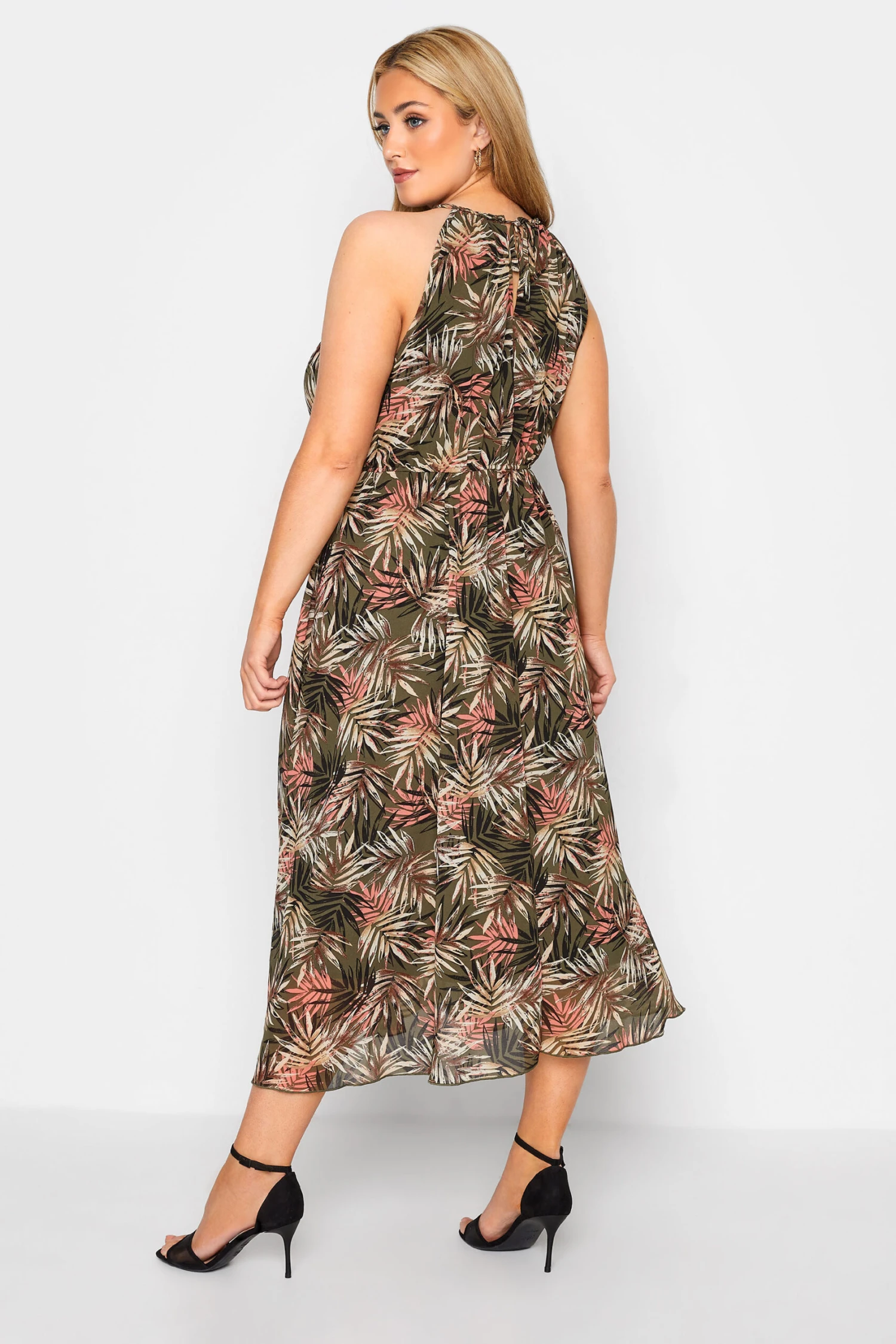 YOURS LONDON Curve Green Tropical Print Keyhole Dress 4 YOURS LONDON Curve Green Tropical Print Keyhole Dress - Image 2