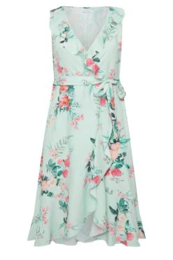 YOURS LONDON Curve Green Floral Print Double Ruffle Wrap Dress -Plus Size Apparel Shop e050cfe0 6690 44 162053 X