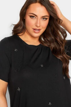 YOURS Curve Black Diamante Embellished T-Shirt -Plus Size Apparel Shop e05c1f76 aaf1 44 320639 D