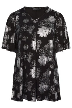 YOURS LUXURY Curve Silver Floral Foil Print Top -Plus Size Apparel Shop e137edf9 6d3a 46 301646 X