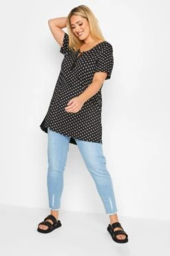 YOURS Curve Black Polka Dot Tassel T-Shirt