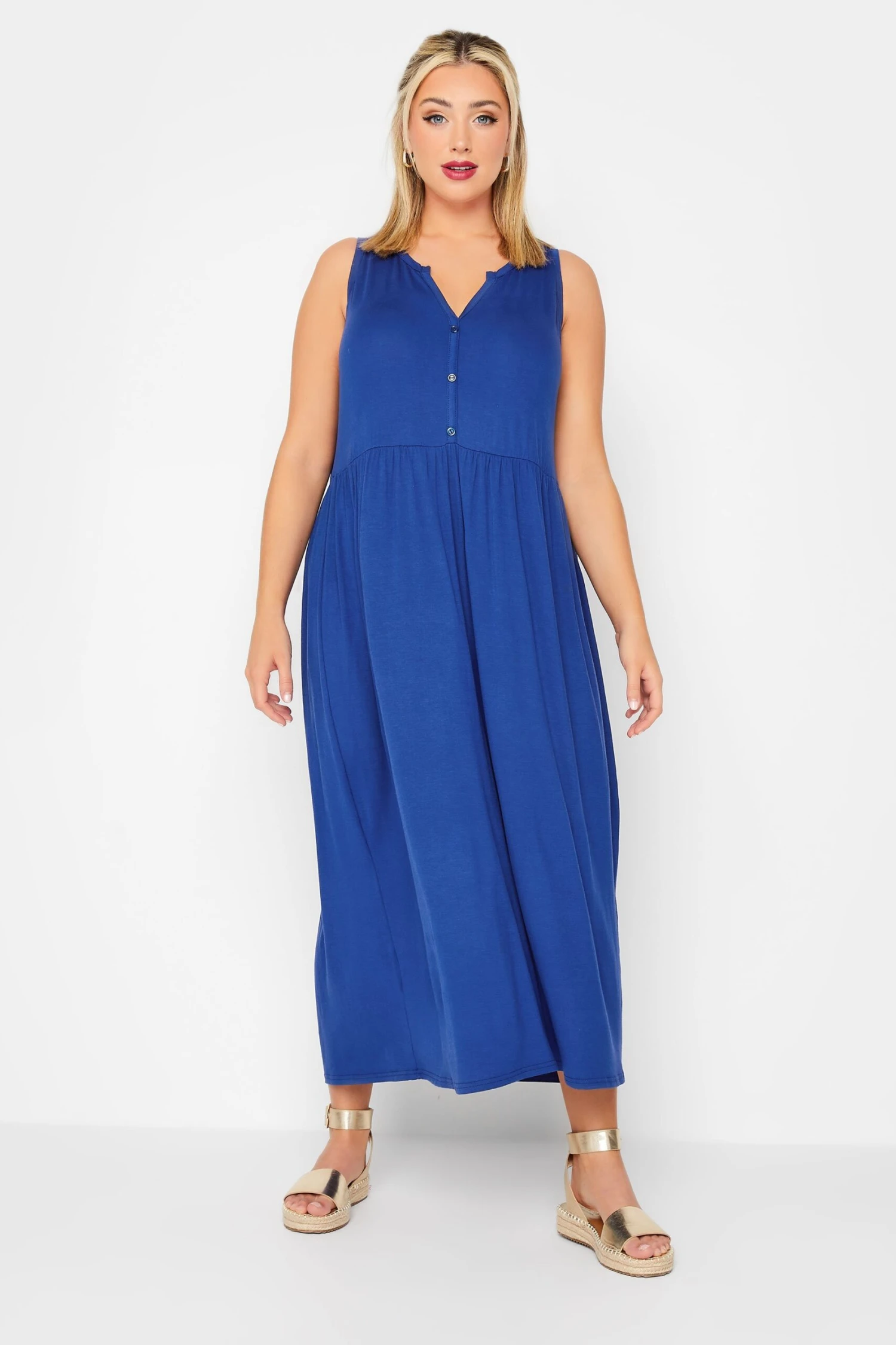 LIMITED COLLECTION Curve Cobalt Blue Placket Maxi Dress 3 LIMITED COLLECTION Curve Cobalt Blue Placket Maxi Dress