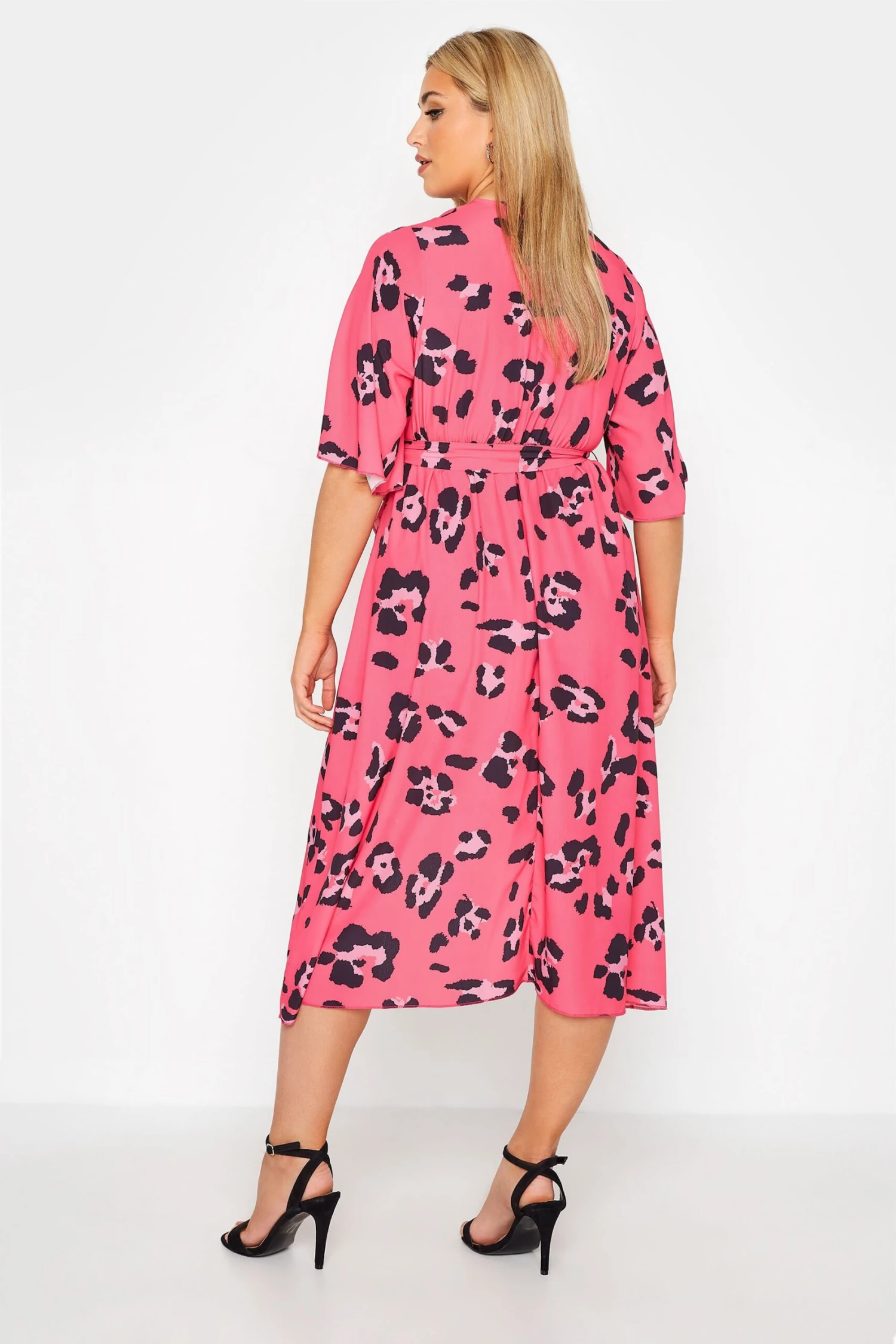 YOURS LONDON Curve Bright Pink Leopard Print Midi Wrap Dress 4 YOURS LONDON Curve Bright Pink Leopard Print Midi Wrap Dress - Image 2