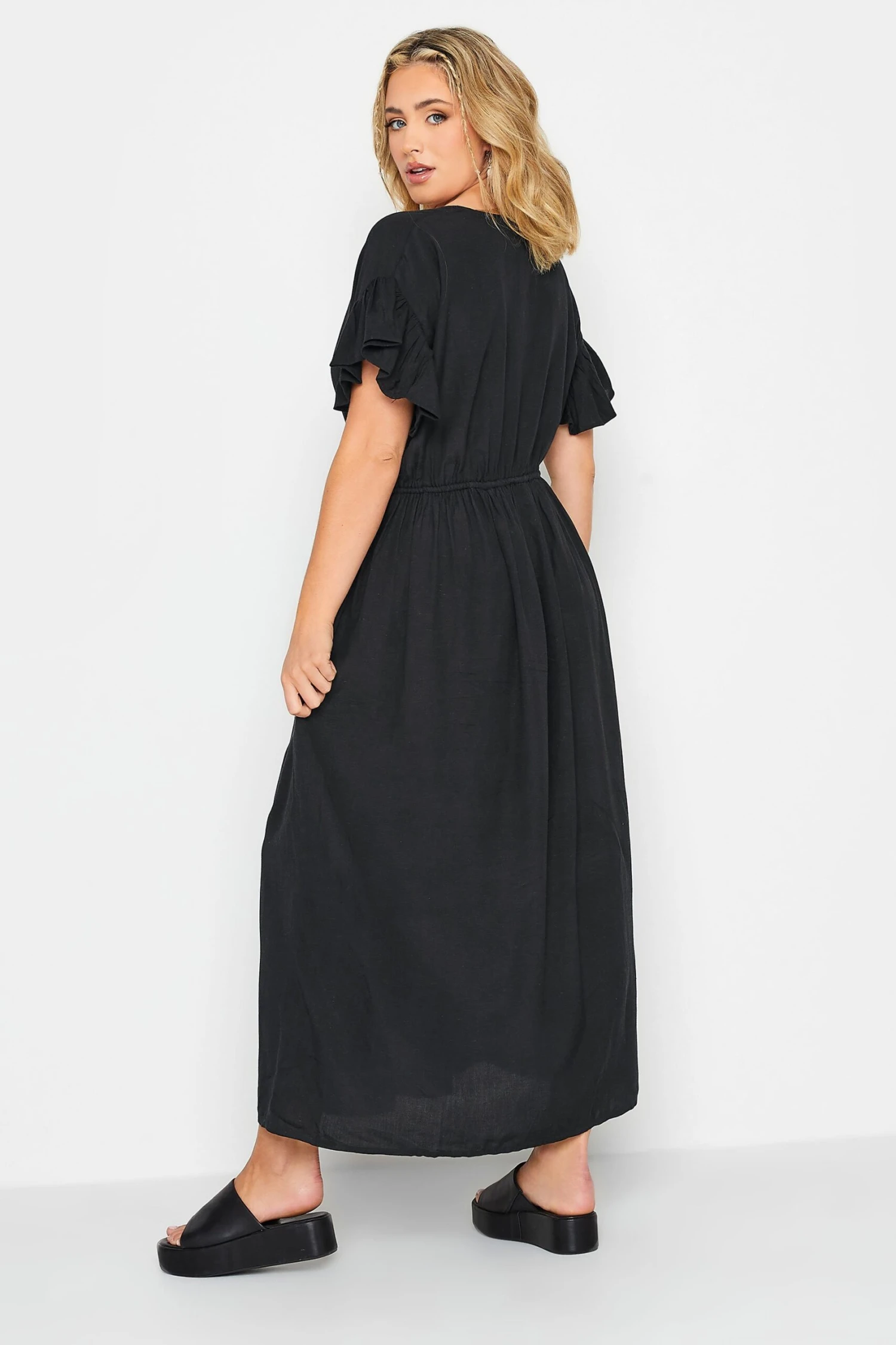 LIMITED COLLECTION Curve Black Frill Sleeve Cotton Maxi Dress 4 LIMITED COLLECTION Curve Black Frill Sleeve Cotton Maxi Dress - Image 2
