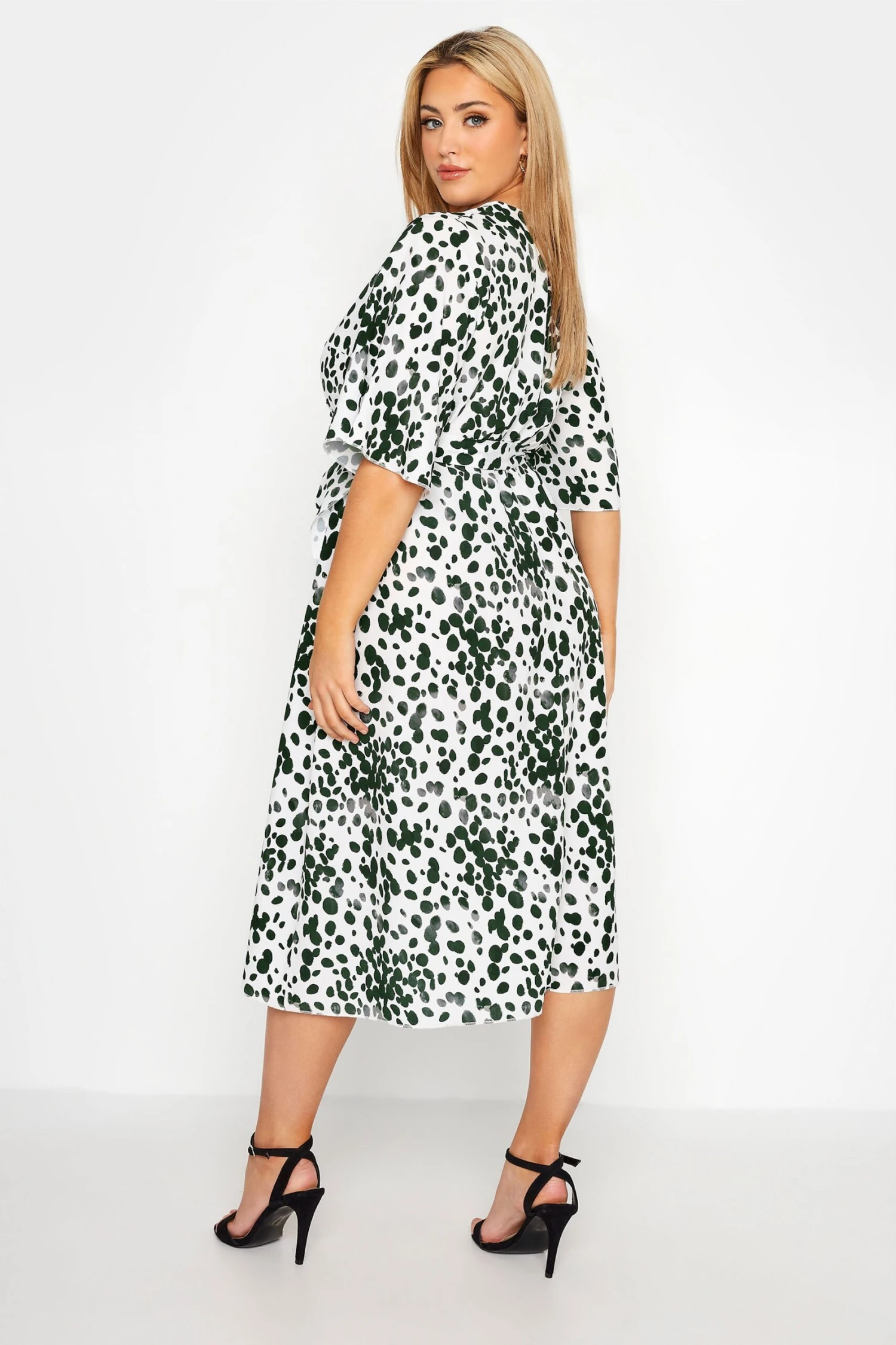 YOURS LONDON Curve White Dalmatian Print Wrap Dress 4 YOURS LONDON Curve White Dalmatian Print Wrap Dress - Image 2
