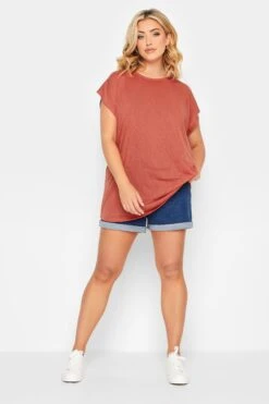YOURS Curve Rust Orange Linen Look T-Shirt