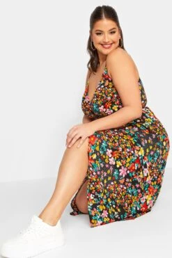LIMITED COLLECTION Curve Black Floral Strappy Wrap Dress 11 LIMITED COLLECTION Curve Black Floral Strappy Wrap Dress -Plus Size Apparel Shop e69f3597 9267 45 215498 D