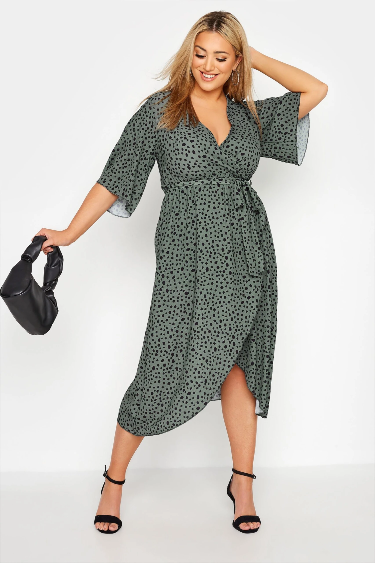 YOURS LONDON Curve Green Dalmatian Print Midi Wrap Dress 3 YOURS LONDON Curve Green Dalmatian Print Midi Wrap Dress