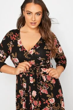 YOURS Curve Black Floral Print Wrap Dress -Plus Size Apparel Shop ea4f4b2c c6c2 44 301402 D