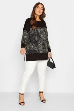 YOURS Curve Black Mixed Animal Print Long Sleeve Top