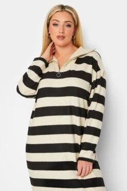 YOURS LUXURY Curve Cream & Black Stripe Soft Touch Jumper Dress -Plus Size Apparel Shop ea798a52 1377 47 301483 D