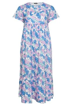 LIMITED COLLECTION Curve Blue Floral Print Frill Sleeve Maxi Dress -Plus Size Apparel Shop eb4fcce9 40c9 42 215603 X