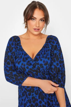 LIMITED COLLECTION Curve Navy Blue Leopard Print Wrap Milkmaid Dress -Plus Size Apparel Shop ec09a49e b89b 44 214470 D