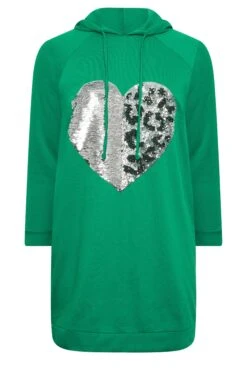 YOURS Curve Green Heart Sequin Embellished Hoodie Dress 12 YOURS Curve Green Heart Sequin Embellished Hoodie Dress -Plus Size Apparel Shop ec86284d 5428 4a 301614 X