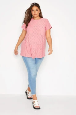 YOURS Curve Pink Broderie Anglaise Swing T-Shirt