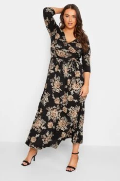 YOURS Curve Black Floral V-Neck Maxi Dress