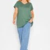 YOURS Curve Sage Green Essential V-Neck T-Shirt -Plus Size Apparel Shop eee73646 e7f1 49 320526 B
