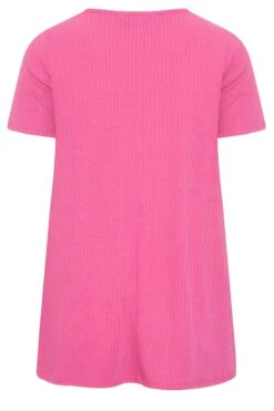 YOURS Curve Bright Pink Ribbed T-Shirt -Plus Size Apparel Shop f37faadf 4dbb 46 320697 Y