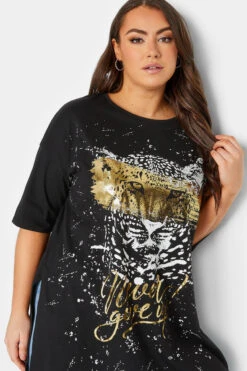 YOURS Curve Black Foil Leopard Graphic T-Shirt -Plus Size Apparel Shop f41ca5f5 eb9d 41 301849 D