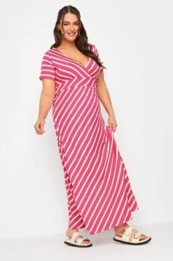 YOURS Curve Pink Stripe Swing Maxi Dress
