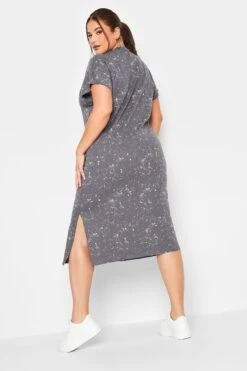 LIMITED COLLECTION Curve Grey Acid Wash Side Split T-Shirt Dress -Plus Size Apparel Shop f4bfce43 f67e 43 214435 D