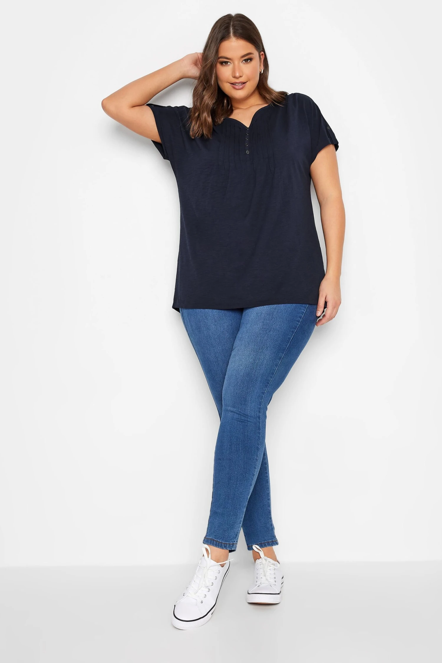 YOURS Curve Navy Blue Henley T-Shirt 4 YOURS Curve Navy Blue Henley T-Shirt - Image 2