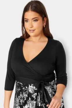 YOURS LUXURY Curve Black & Silver Foil Floral Print Wrap Dress 10 YOURS LUXURY Curve Black & Silver Foil Floral Print Wrap Dress -Plus Size Apparel Shop f54d784e 9dc7 4d 301808 D