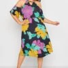 YOURS Curve Black Floral Cold Shoulder Dress